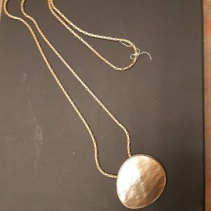 Mother Of Pearl Necklace With Gold Coloured Long Chain Very Chic and Unique.